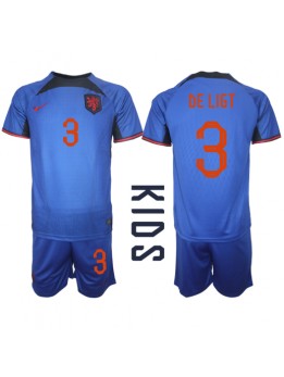 Billige Nederland Matthijs de Ligt #3 Bortedraktsett Barn VM 2022 Kortermet (+ Korte bukser)